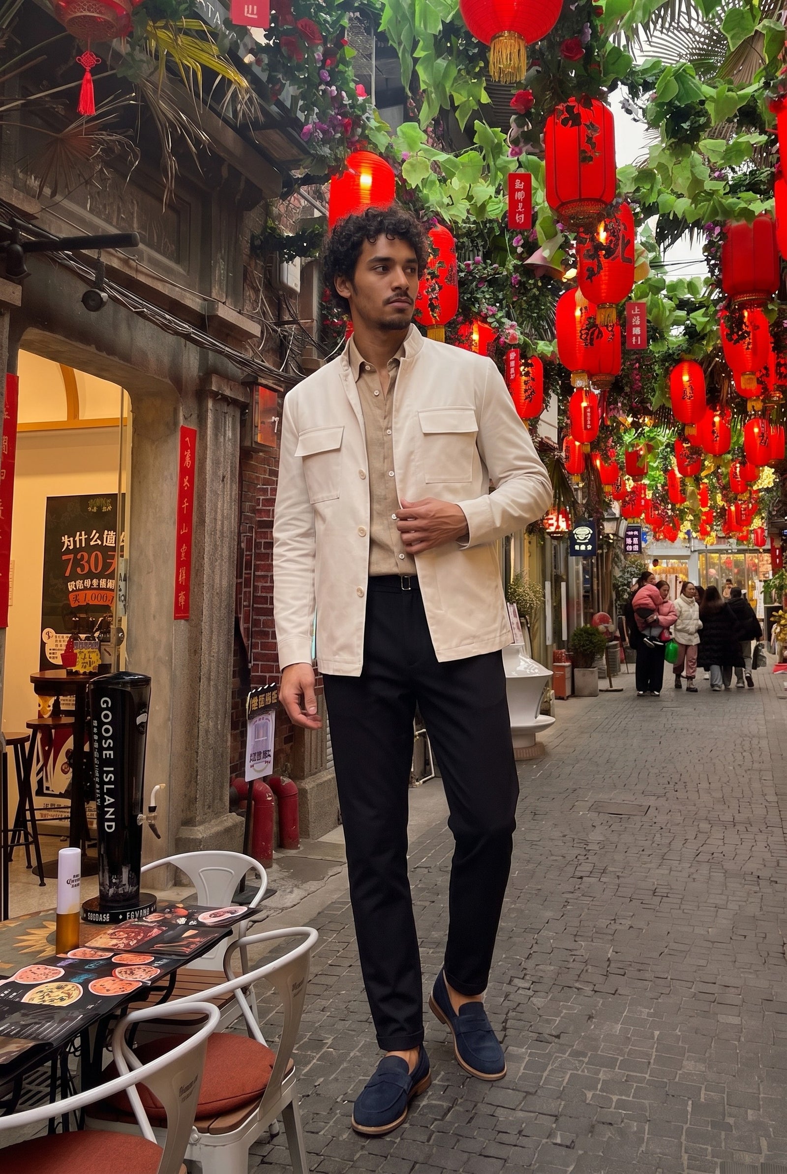 Look #851 styled with Chaqueta utilitaria blanca para hombre, ligera, de mezcla de algodón, elegante e informal.