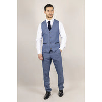 Traje de hombre Earl de 3 piezas a cuadros azules, confeccionado a medida.