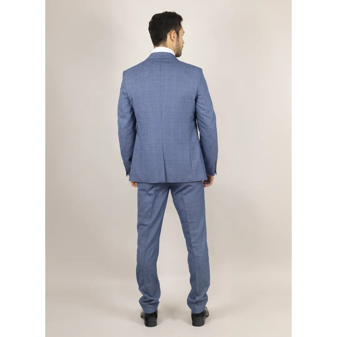 Traje de hombre Earl de 3 piezas a cuadros azules, confeccionado a medida.