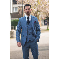 Traje de hombre Earl de 3 piezas a cuadros azules, confeccionado a medida.