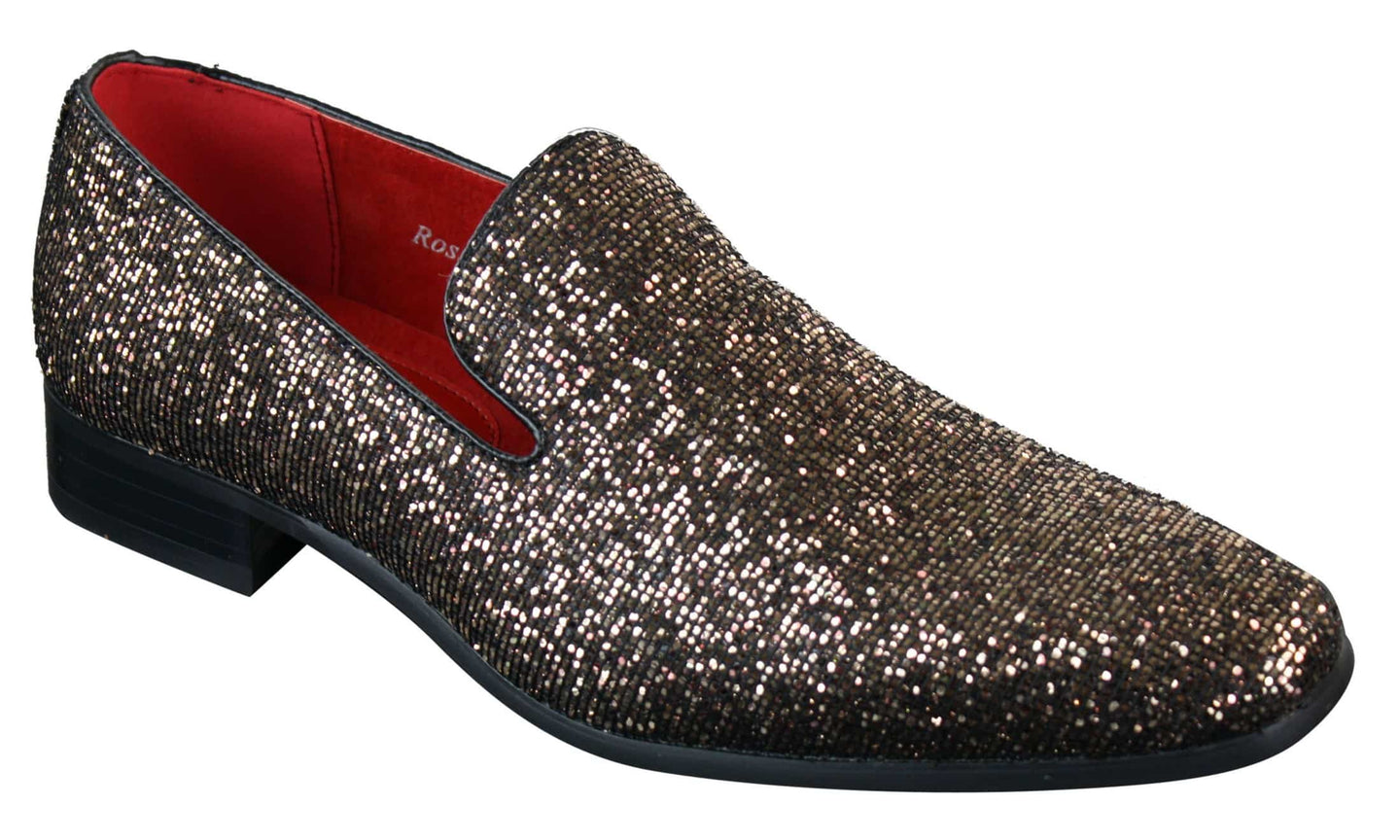Zapatos Rossellini Eastend para hombre, brillantes, sin cordones, con purpurina, ideales para fiestas, de charol.