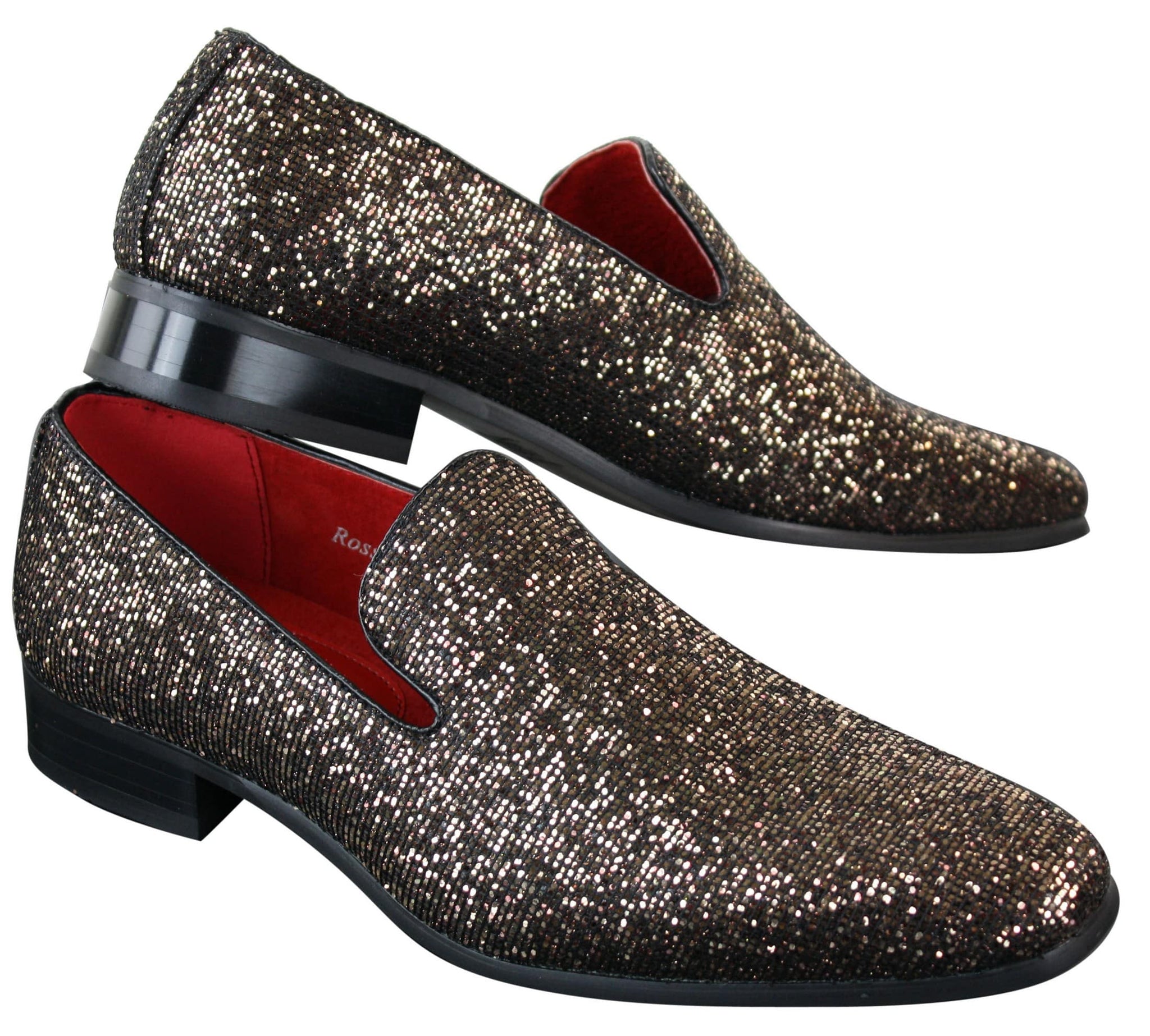 Zapatos Rossellini Eastend para hombre, brillantes, sin cordones, con purpurina, ideales para fiestas, de charol.
