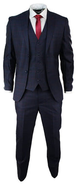 Traje de tres piezas a cuadros azul marino para hombre