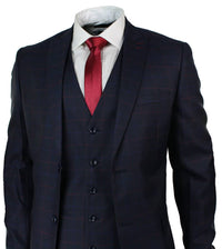 Traje de tres piezas a cuadros azul marino para hombre