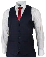Traje de tres piezas a cuadros azul marino para hombre