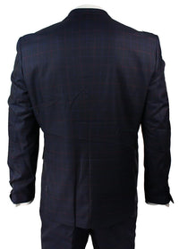 Traje de tres piezas a cuadros azul marino para hombre