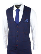 Traje de hombre de 3 piezas a cuadros azul marino Red Edinson Marc Darcy Clásico Vintage Boda
