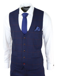 Traje de hombre de 3 piezas a cuadros azul marino Red Edinson Marc Darcy Clásico Vintage Boda