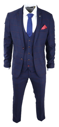 Traje de hombre de 3 piezas a cuadros azul marino Red Edinson Marc Darcy Clásico Vintage Boda
