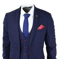 Traje de hombre de 3 piezas a cuadros azul marino Red Edinson Marc Darcy Clásico Vintage Boda