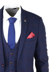 Traje de hombre de 3 piezas a cuadros azul marino Red Edinson Marc Darcy Clásico Vintage Boda