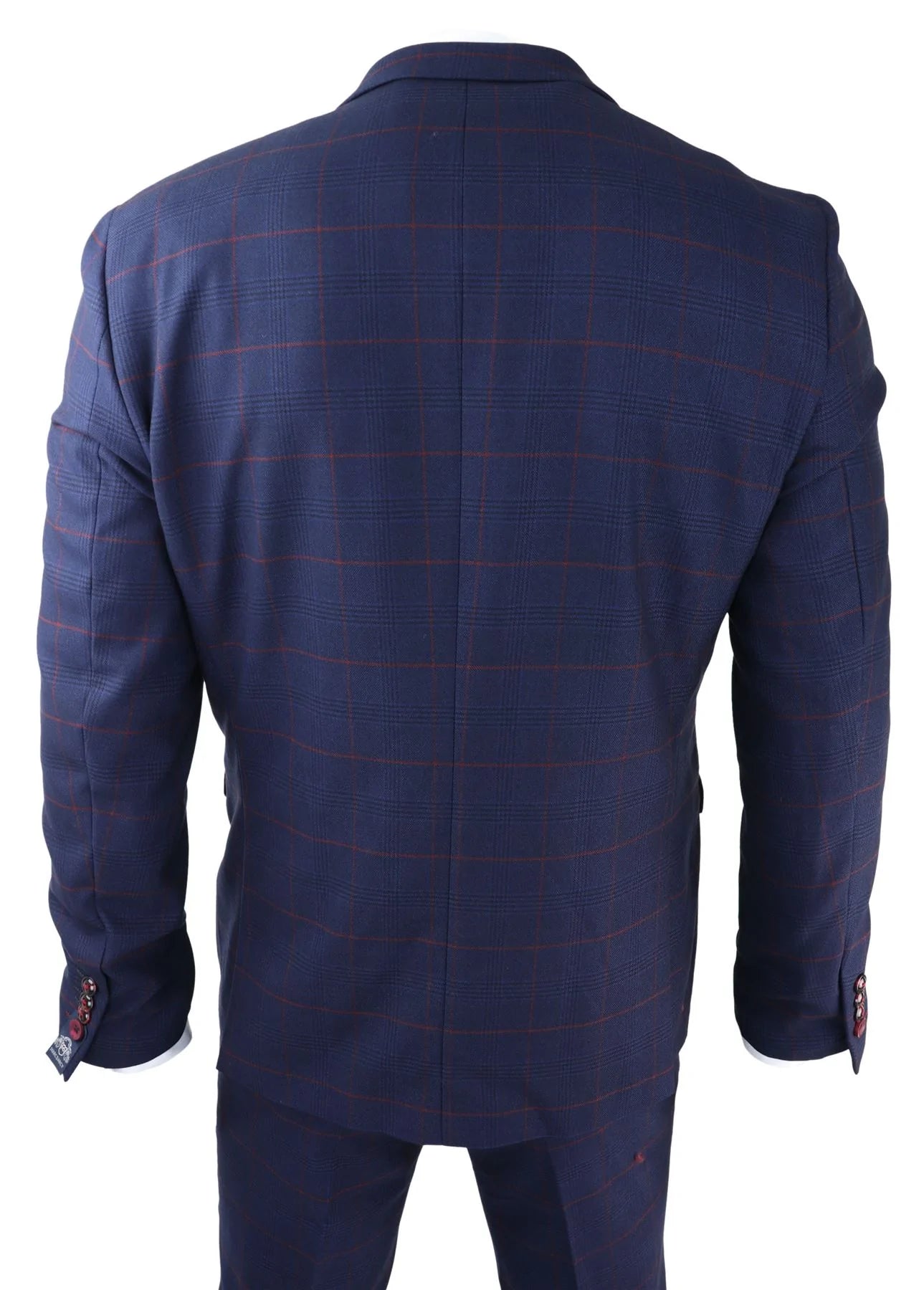 Traje de hombre de 3 piezas a cuadros azul marino Red Edinson Marc Darcy Clásico Vintage Boda
