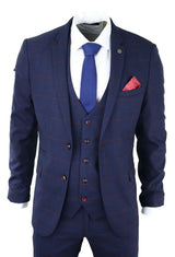 Traje de hombre de 3 piezas a cuadros azul marino Red Edinson Marc Darcy Clásico Vintage Boda
