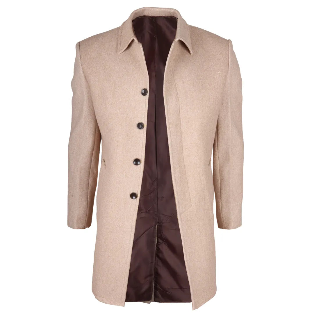 Abrigo clásico de hombre de mezcla de lana color beige.