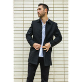 Abrigo negro de mezcla de lana con cuello clásico para hombre