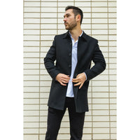 Abrigo negro de mezcla de lana con cuello clásico para hombre