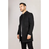 Abrigo negro de mezcla de lana con cuello clásico para hombre