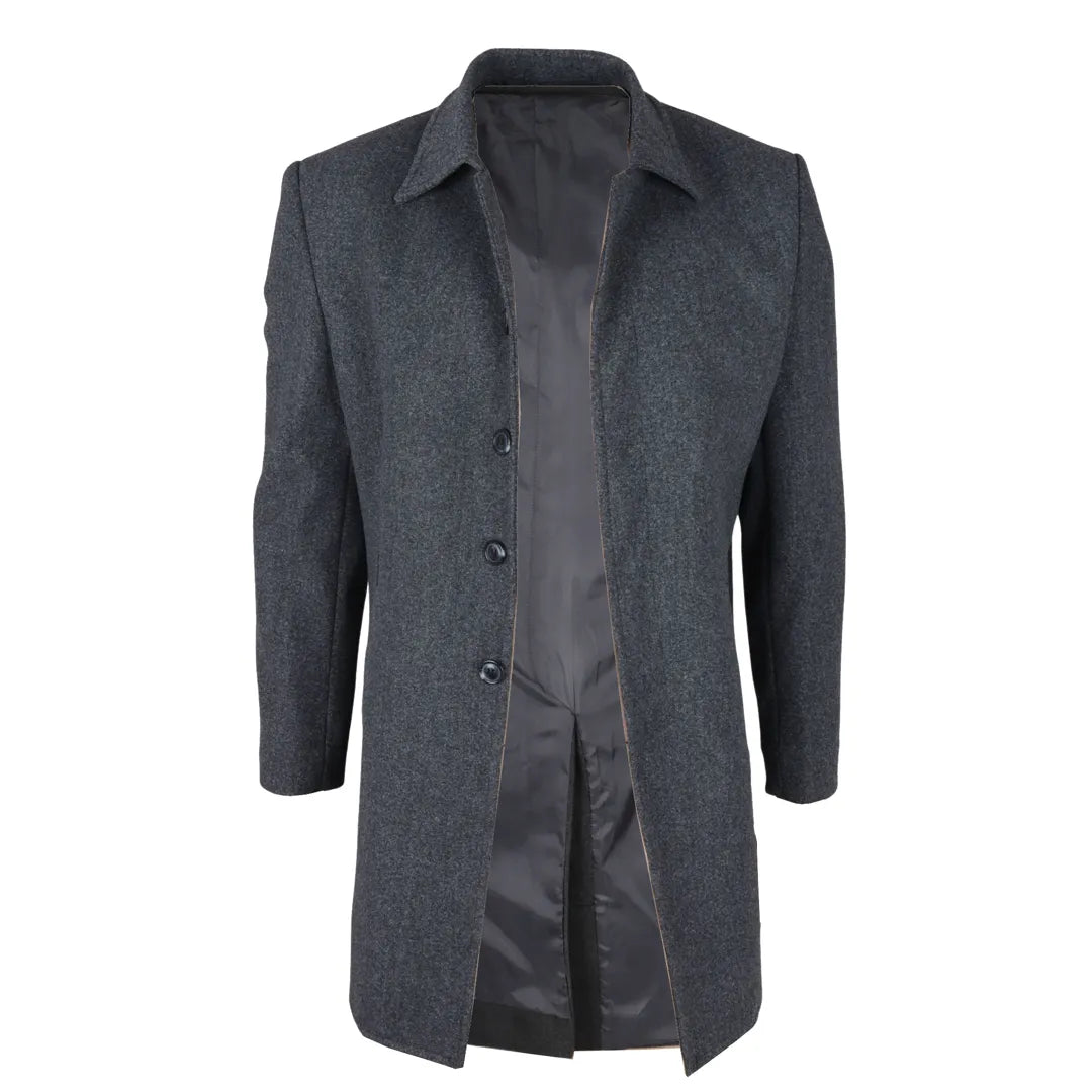 Abrigo gris de mezcla de lana con cuello clásico para hombre