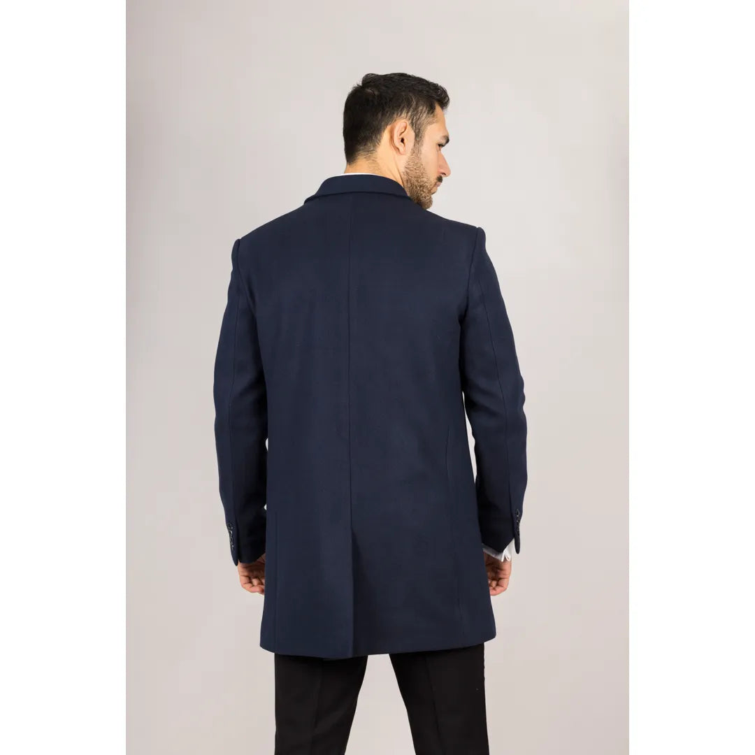 Abrigo clásico de hombre de mezcla de lana azul marino