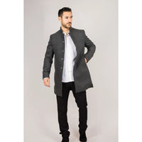 Abrigo gris de mezcla de lana con cuello alto para hombre