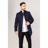 Abrigo azul marino de mezcla de lana con cuello alto para hombre