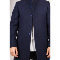 Abrigo azul marino de mezcla de lana con cuello alto para hombre