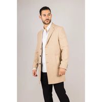 Abrigo de hombre color beige de mezcla de lana con cuello de solapa con muesca