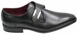 Zapatos de hombre de cuero marrón claro y negro, diseño italiano, hebilla metálica, sin cordones.