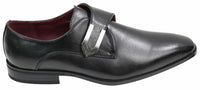 Zapatos de hombre de cuero marrón claro y negro, diseño italiano, hebilla metálica, sin cordones.