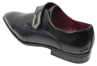 Zapatos de hombre de cuero marrón claro y negro, diseño italiano, hebilla metálica, sin cordones.