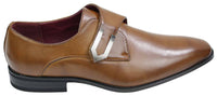 Zapatos de hombre de cuero marrón claro y negro, diseño italiano, hebilla metálica, sin cordones.
