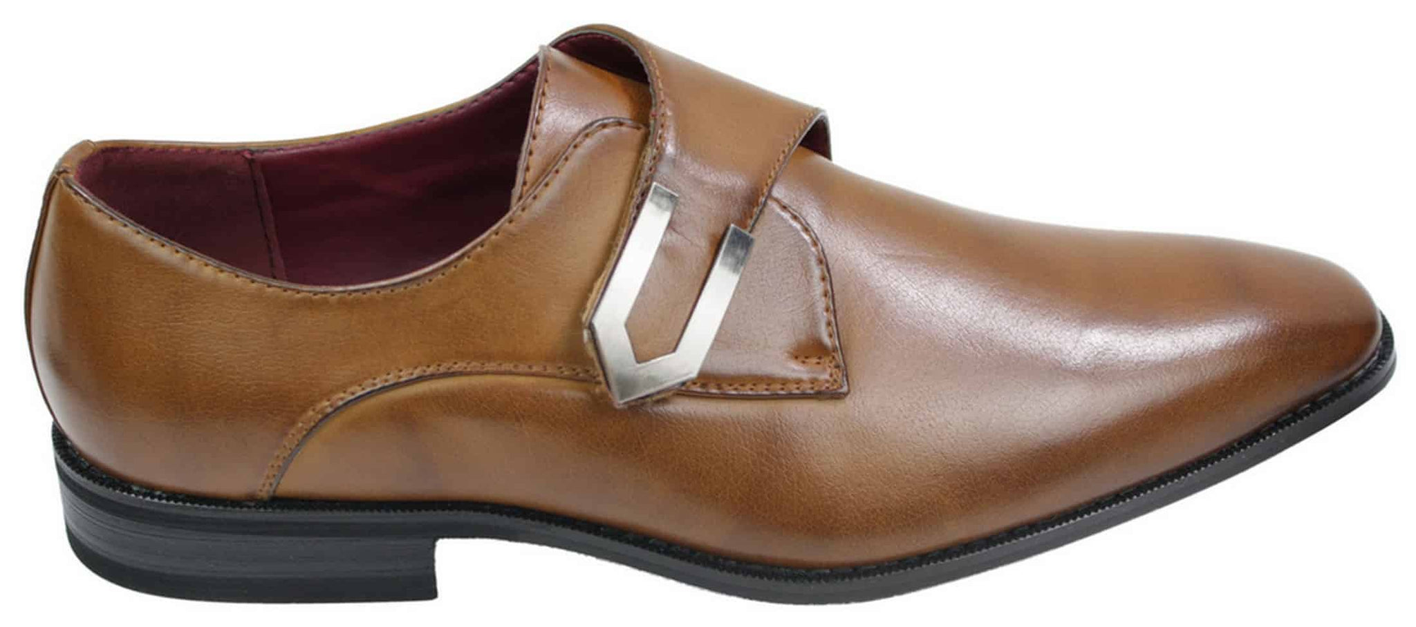 Zapatos de hombre de cuero marrón claro y negro, diseño italiano, hebilla metálica, sin cordones.