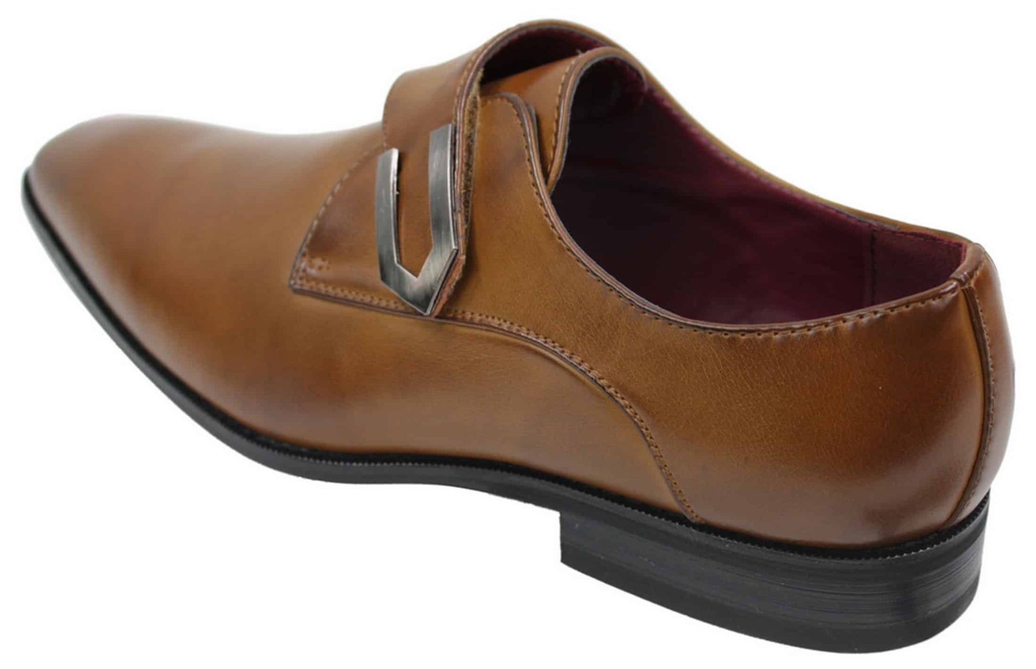 Zapatos de hombre de cuero marrón claro y negro, diseño italiano, hebilla metálica, sin cordones.
