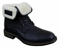 Botas militares casuales de cuero negro y marrón hasta el tobillo para hombre, forradas con forro polar y de piel sintética.