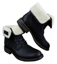 Botas militares casuales de cuero negro y marrón hasta el tobillo para hombre, forradas con forro polar y de piel sintética.