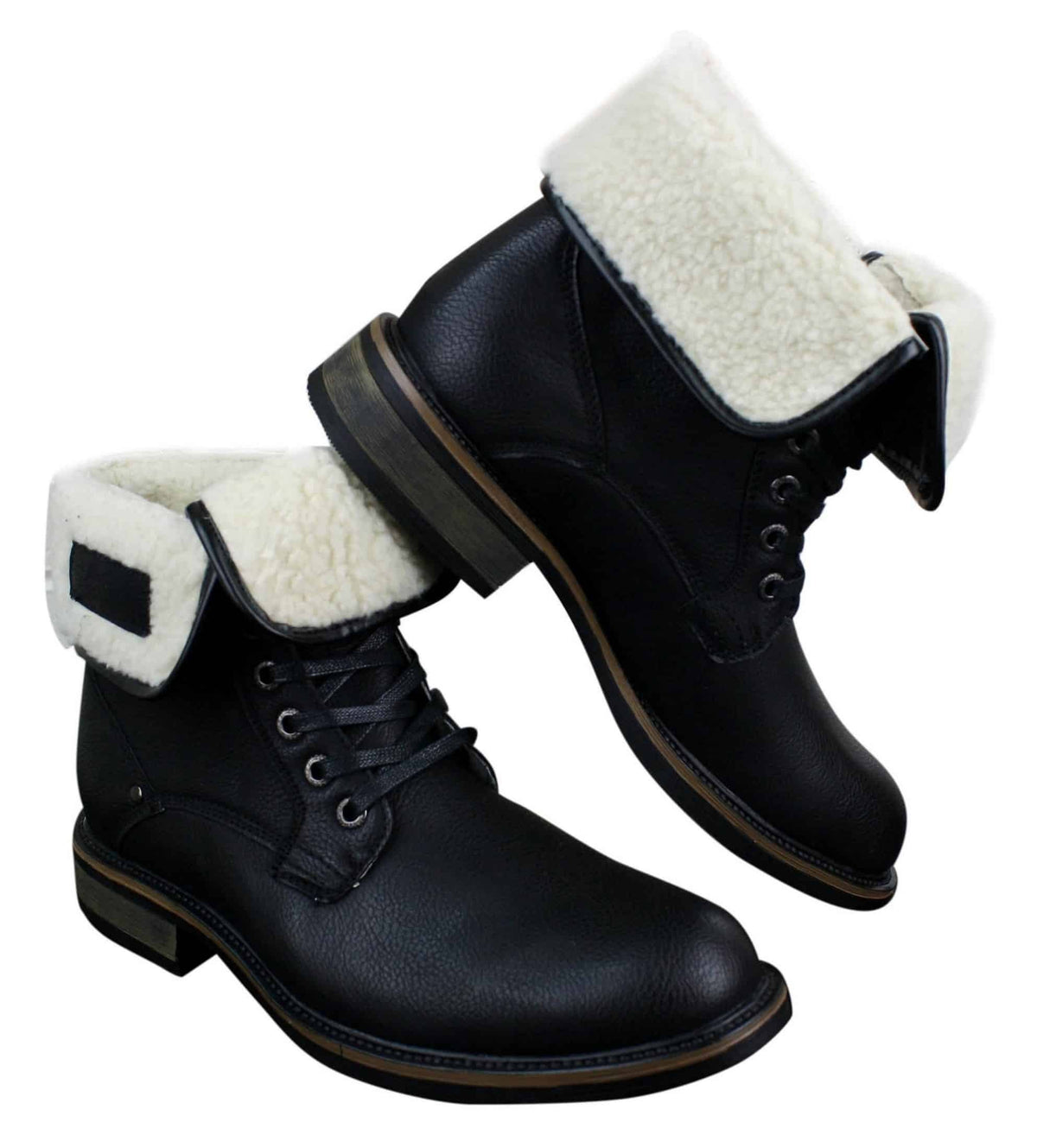 Botas militares casuales de cuero negro y marrón hasta el tobillo para hombre, forradas con forro polar y de piel sintética.