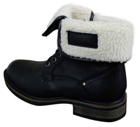 Botas militares casuales de cuero negro y marrón hasta el tobillo para hombre, forradas con forro polar y de piel sintética.