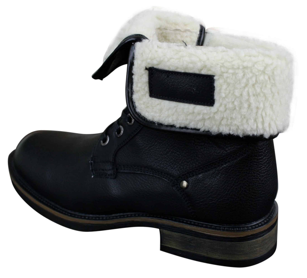 Botas militares casuales de cuero negro y marrón hasta el tobillo para hombre, forradas con forro polar y de piel sintética.