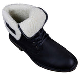 Botas militares casuales de cuero negro y marrón hasta el tobillo para hombre, forradas con forro polar y de piel sintética.