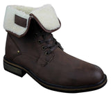 Botas militares casuales de cuero negro y marrón hasta el tobillo para hombre, forradas con forro polar y de piel sintética.