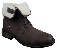 Botas militares casuales de cuero negro y marrón hasta el tobillo para hombre, forradas con forro polar y de piel sintética.