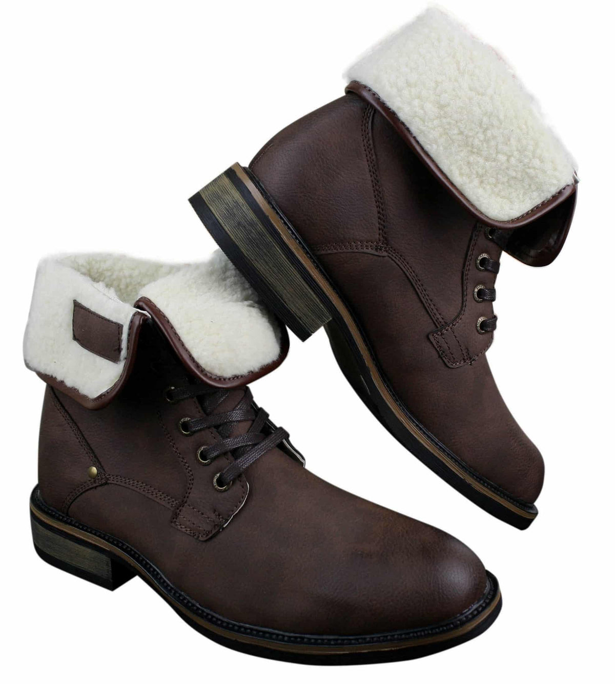 Botas militares casuales de cuero negro y marrón hasta el tobillo para hombre, forradas con forro polar y de piel sintética.