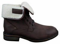 Botas militares casuales de cuero negro y marrón hasta el tobillo para hombre, forradas con forro polar y de piel sintética.
