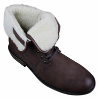 Botas militares casuales de cuero negro y marrón hasta el tobillo para hombre, forradas con forro polar y de piel sintética.
