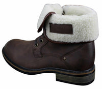 Botas militares casuales de cuero negro y marrón hasta el tobillo para hombre, forradas con forro polar y de piel sintética.