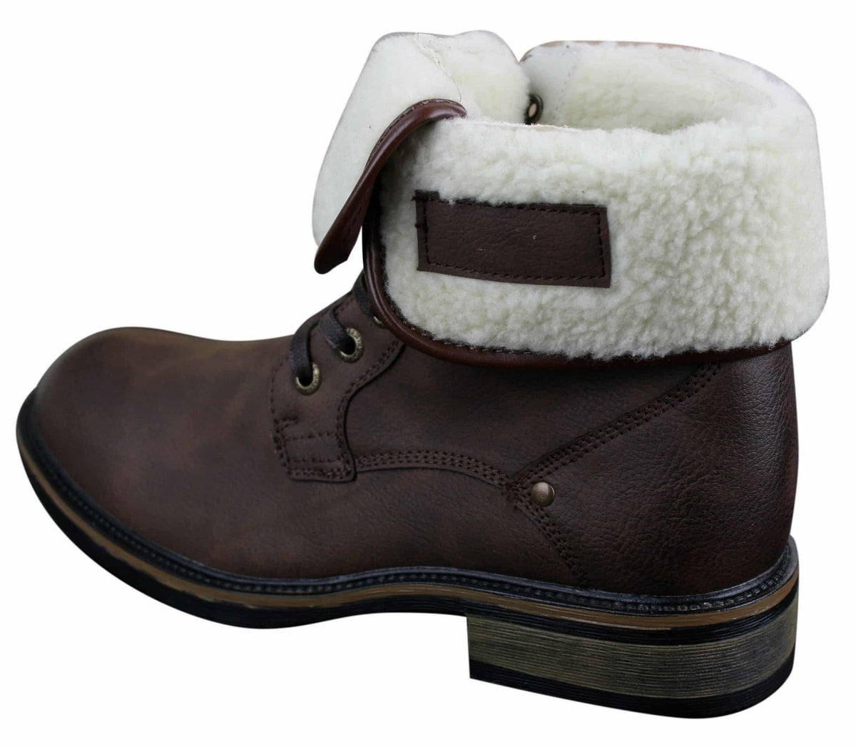 Botas militares casuales de cuero negro y marrón hasta el tobillo para hombre, forradas con forro polar y de piel sintética.