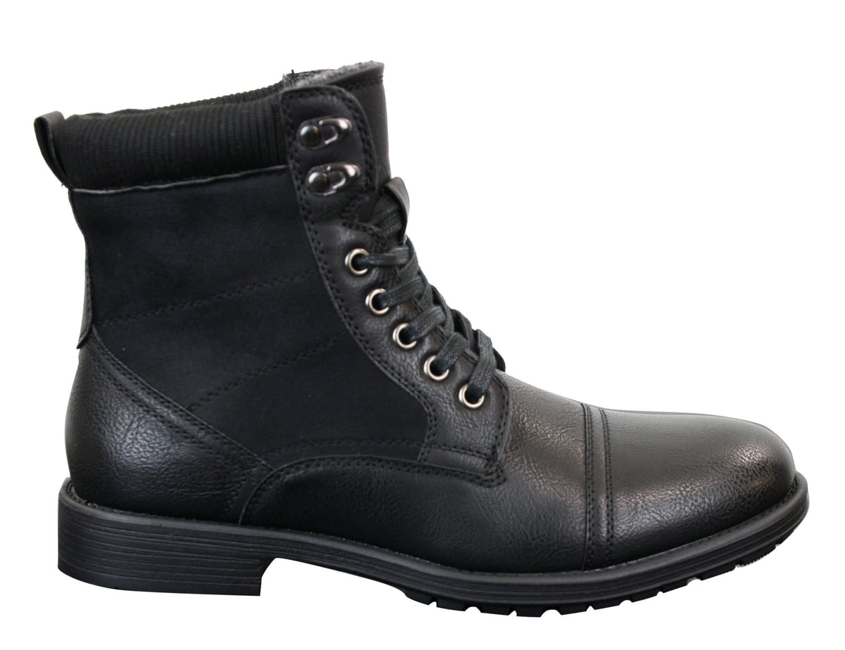 Botas militares de tobillo retro para hombre, de cuero, gamuza y forro polar PU.