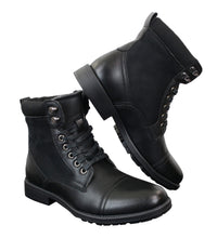 Botas militares de tobillo retro para hombre, de cuero, gamuza y forro polar PU.