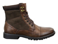 Botas militares de tobillo retro para hombre, de cuero, gamuza y forro polar PU.