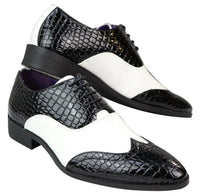 Zapatos de hombre de imitación de piel de cocodrilo en blanco y negro